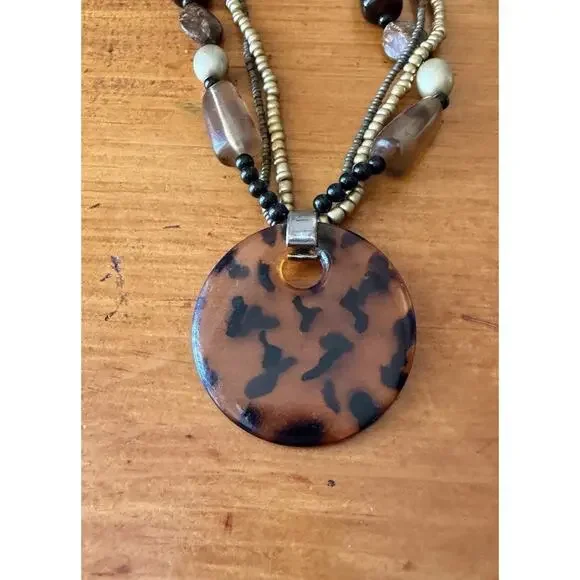 Boho Pendant Necklace Bundle Tiger Eye Tortoise Shell Statement Jewelry Lot - Picture 9 of 10